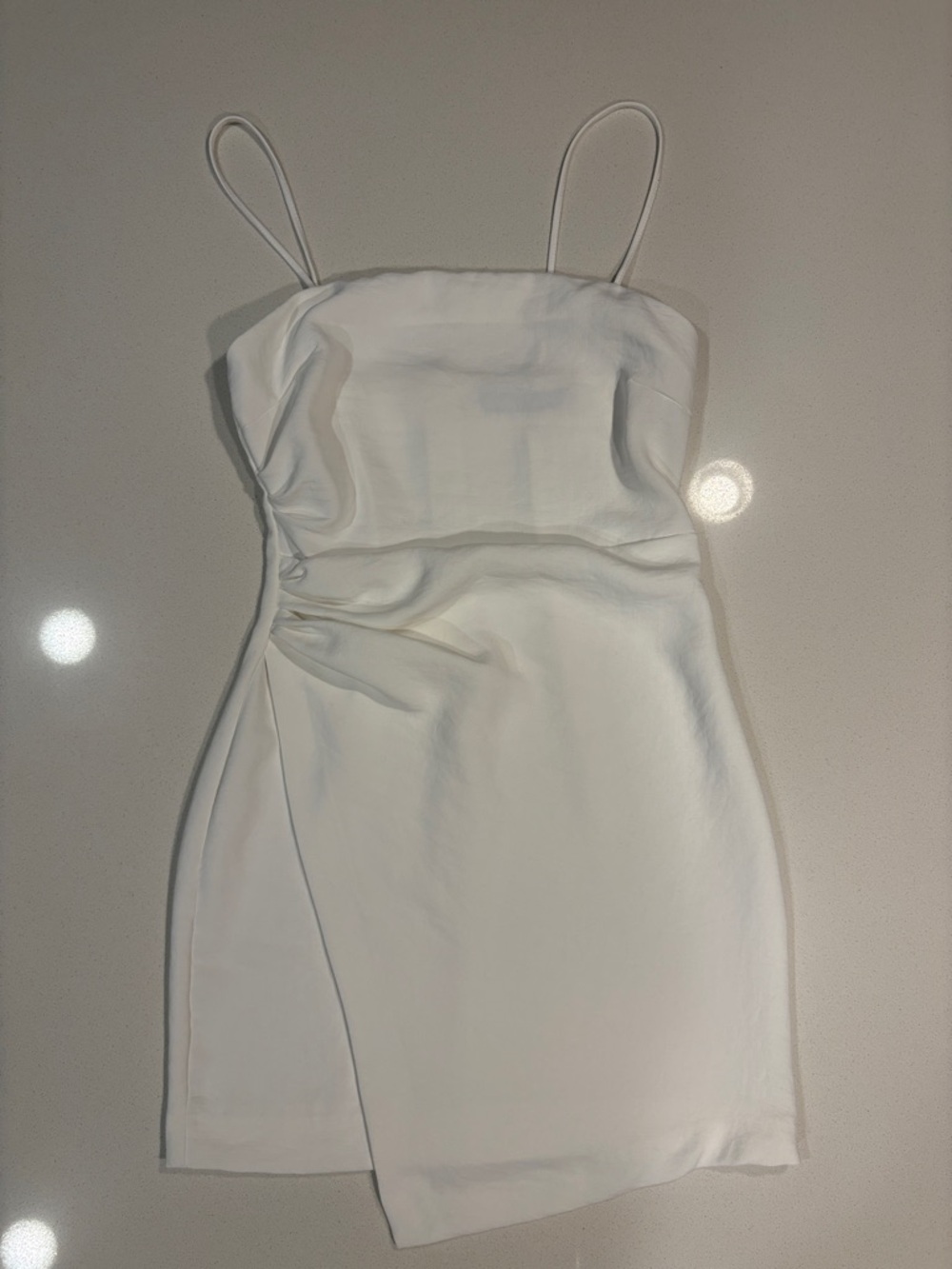 Zara White Spaghetti-Strap Mini Dress with Side Draping